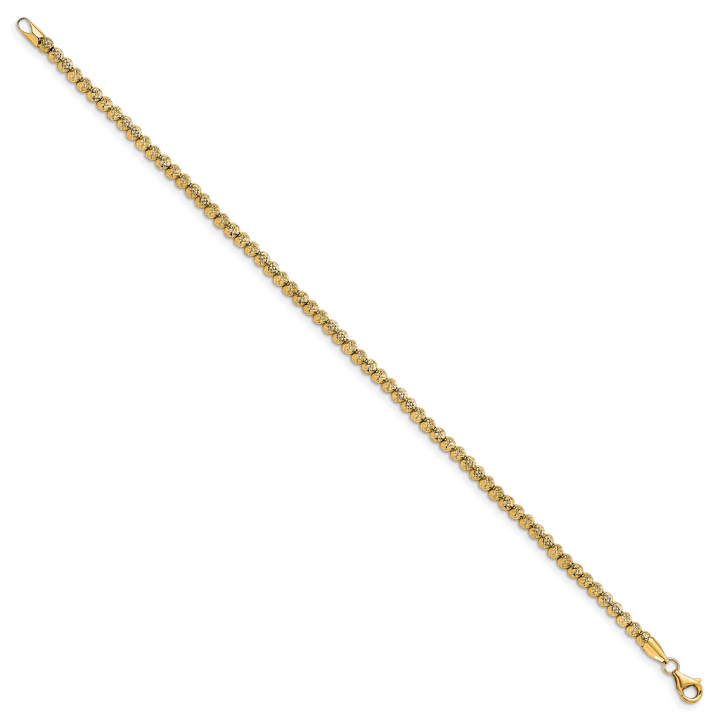 10K Polished Fancy Link D/C Beaded Bracelet