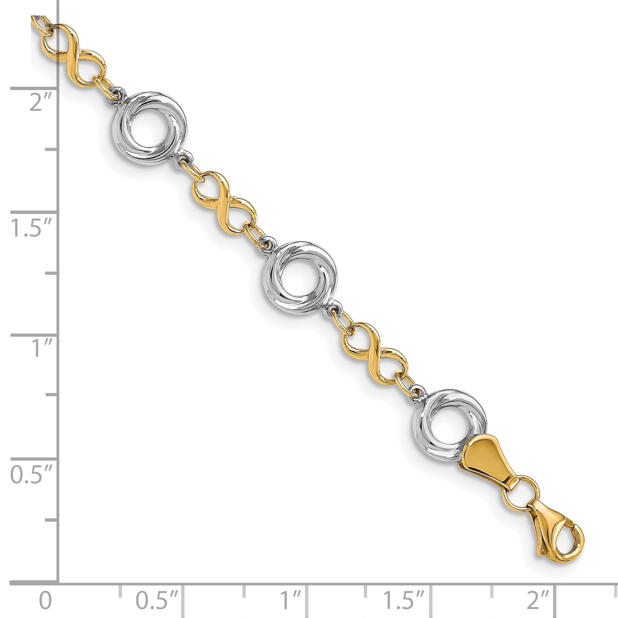 10K Two-tone Polished Textured Infinity Bracelet