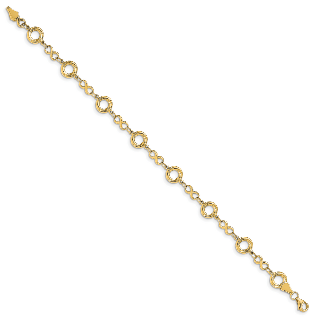 10K Polished Textured Infinity Link Bracelet