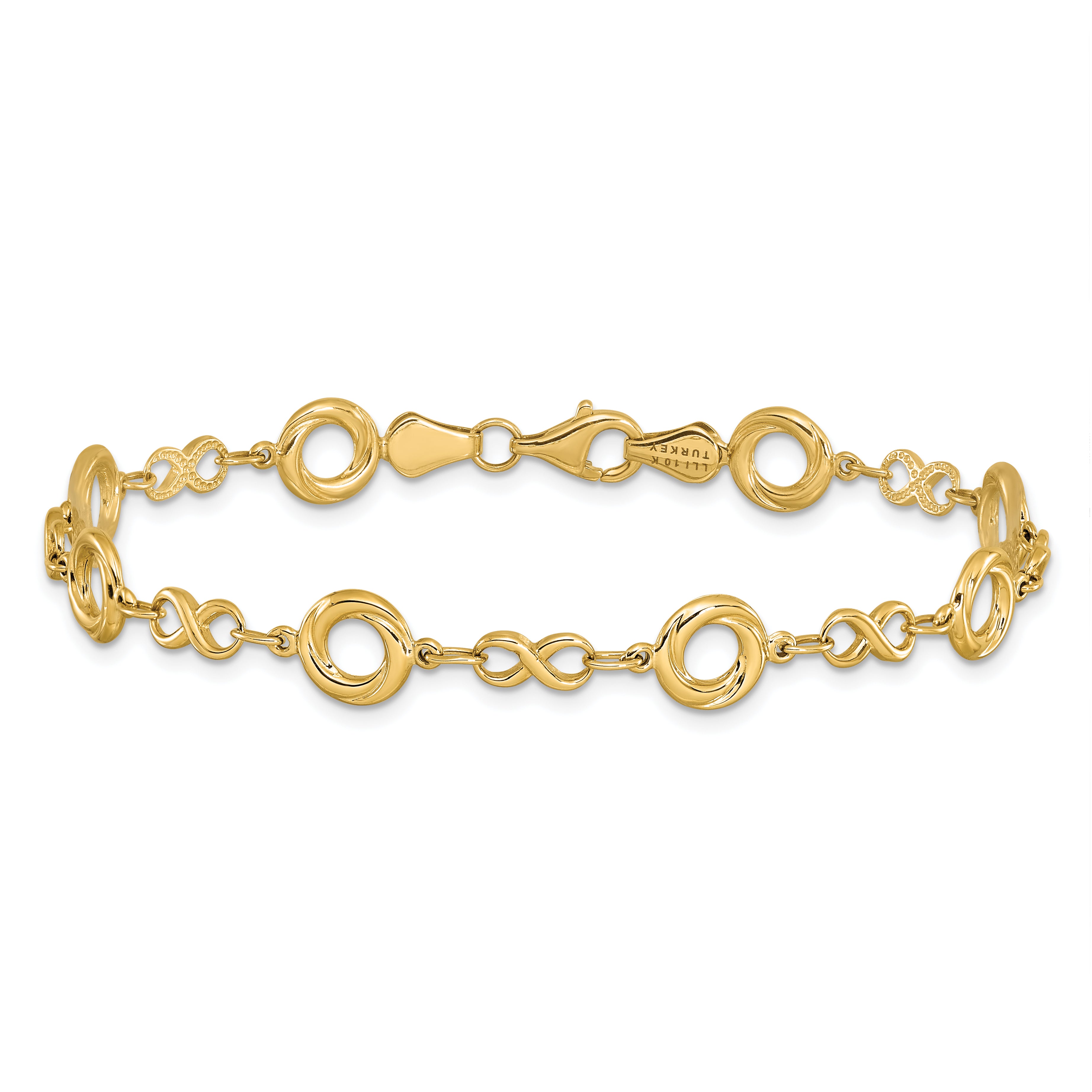 10K Polished Textured Infinity Link Bracelet