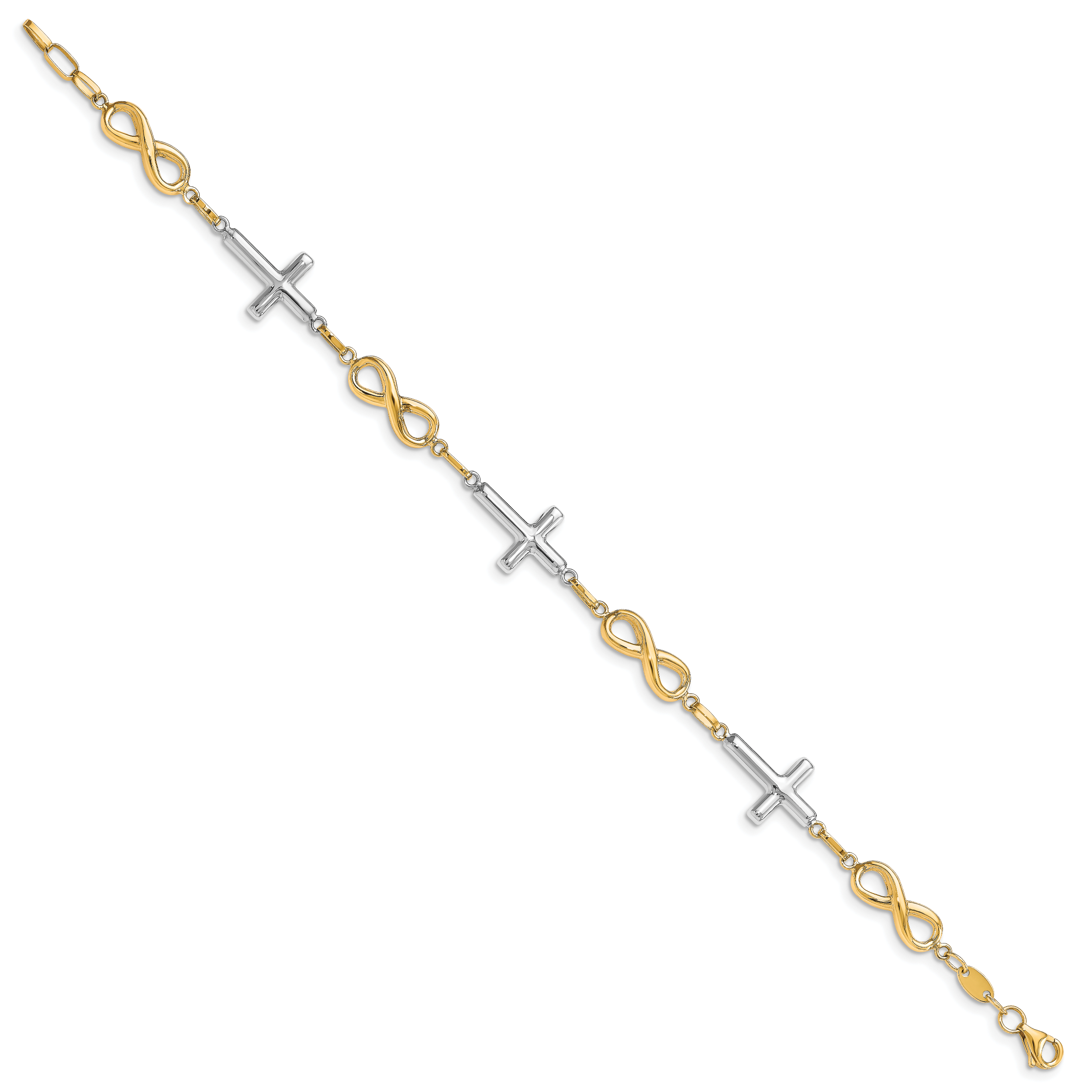 10K Two-tone Polished Cross and Infinity Bracelet Secondary image
