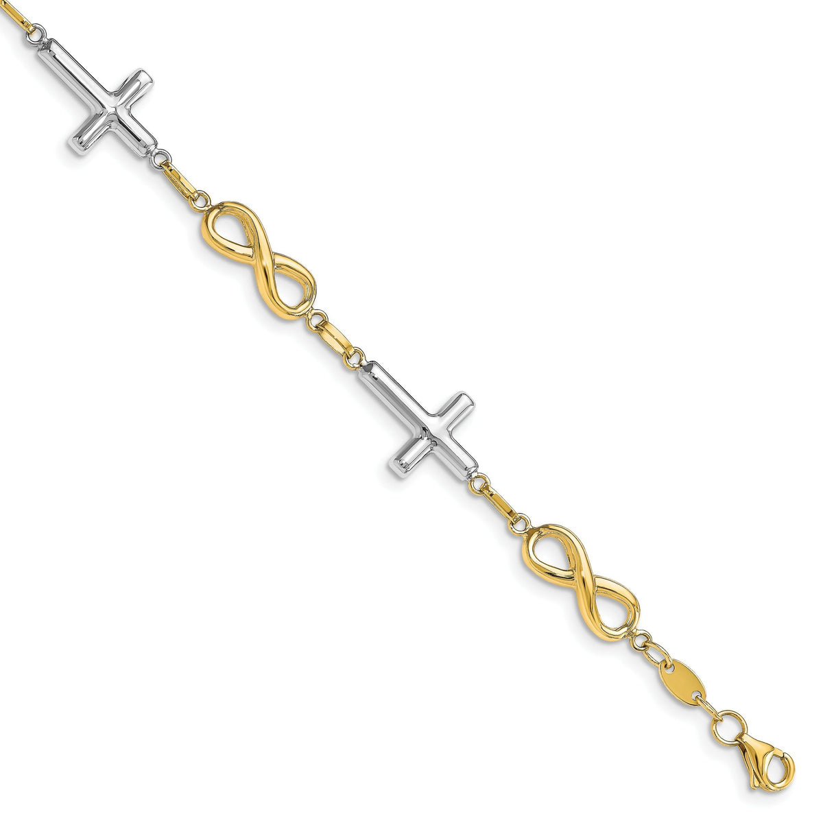 Cross & Infinity Bracelet in 10K Two-Tone Gold, 0.85mm, 7.5 Inch - Sophia Jewelers Main image