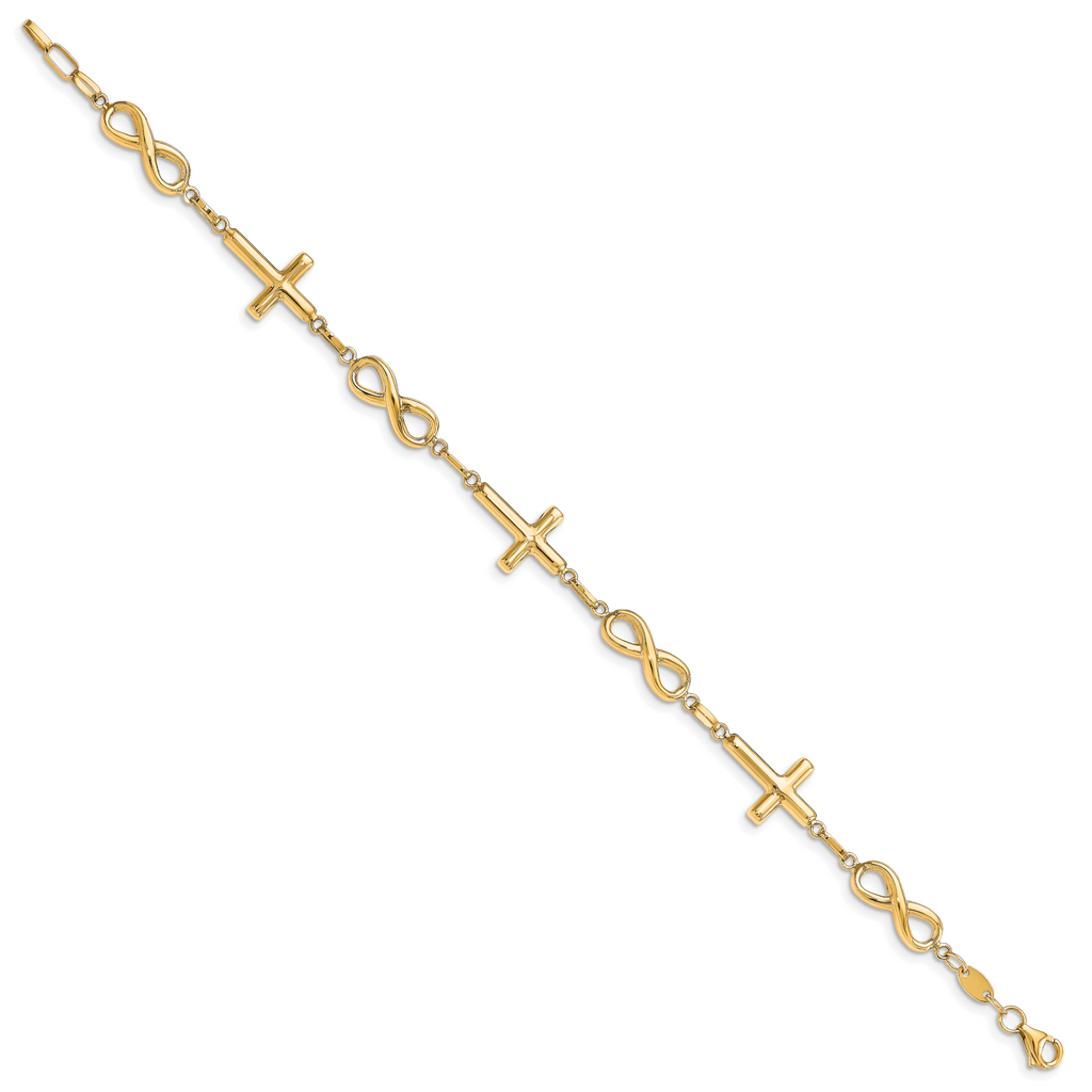 10K Polished Cross and Infinity Bracelet