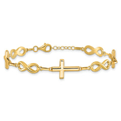 10K Polished Cross and Infinity Bracelet