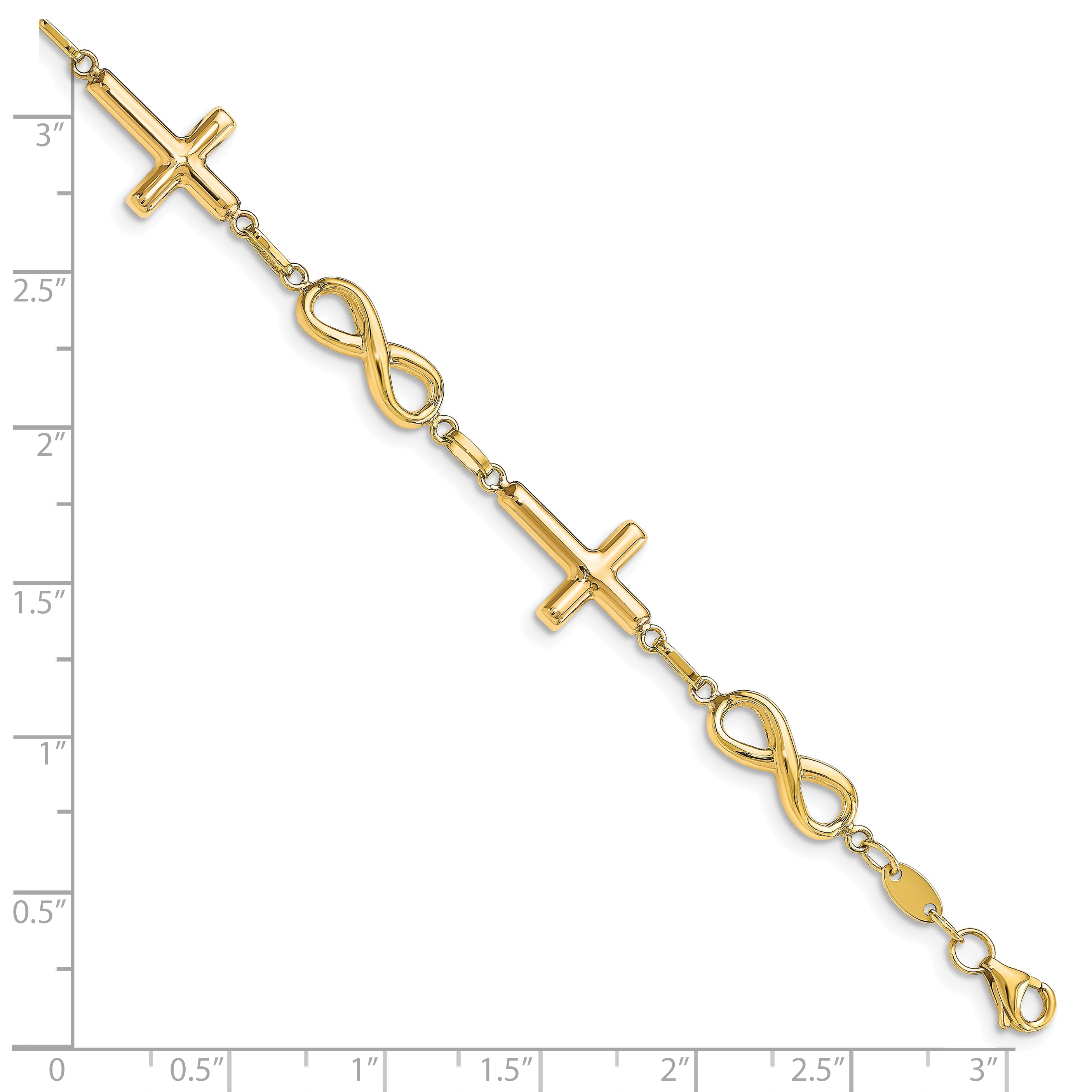 10K Polished Cross and Infinity Bracelet