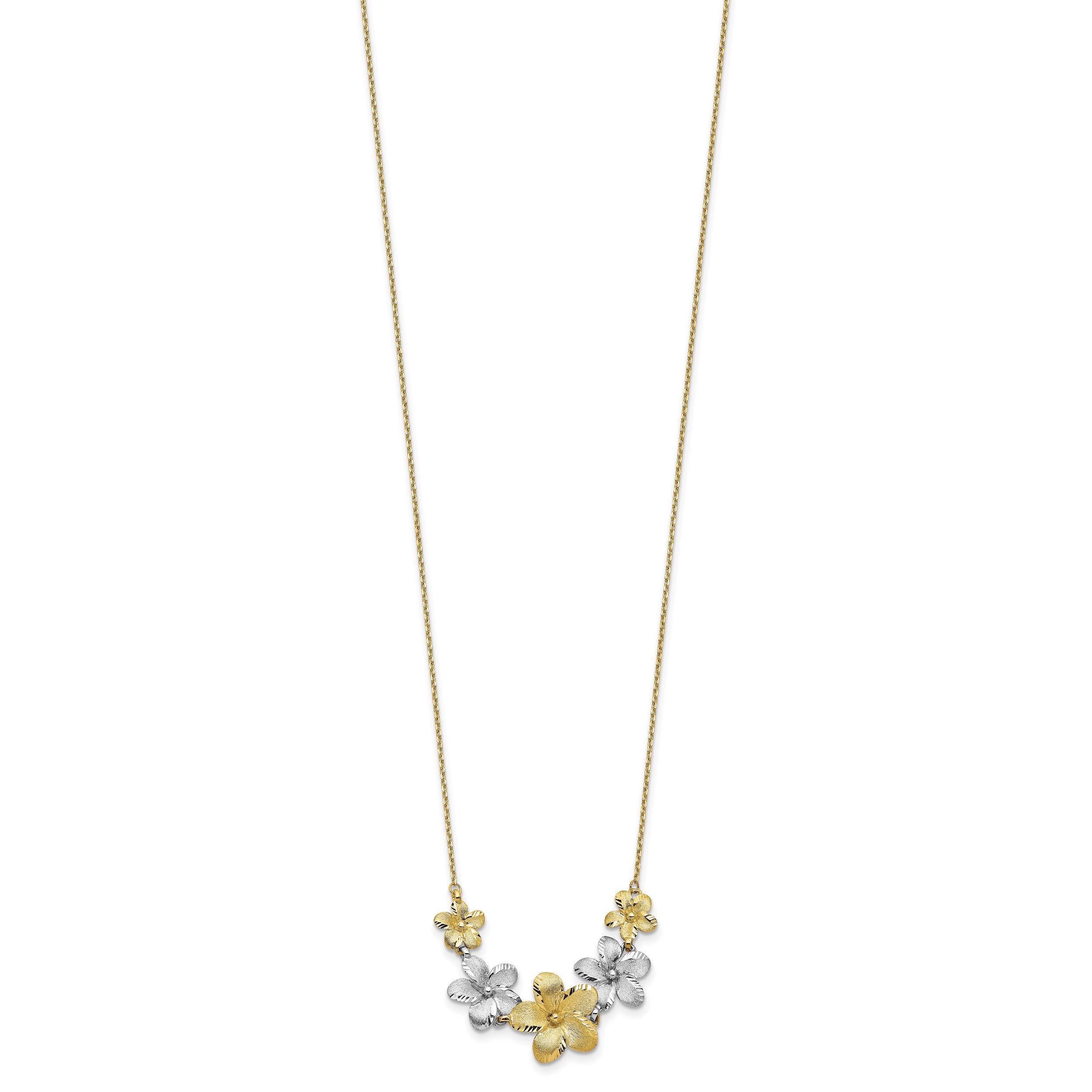 10K Two-tone Polished and Brushed D/C Flower Necklace