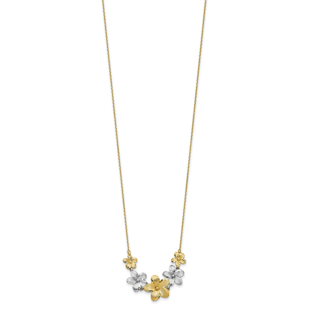 10K Two-tone Polished and Brushed D/C Flower Necklace