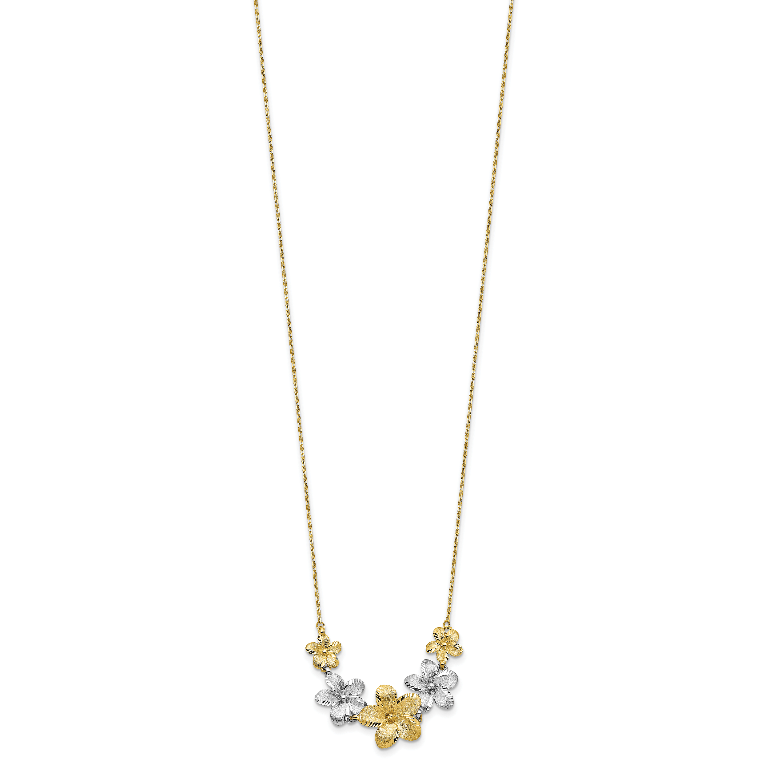 10K Two-tone Polished and Brushed D/C Flower Necklace