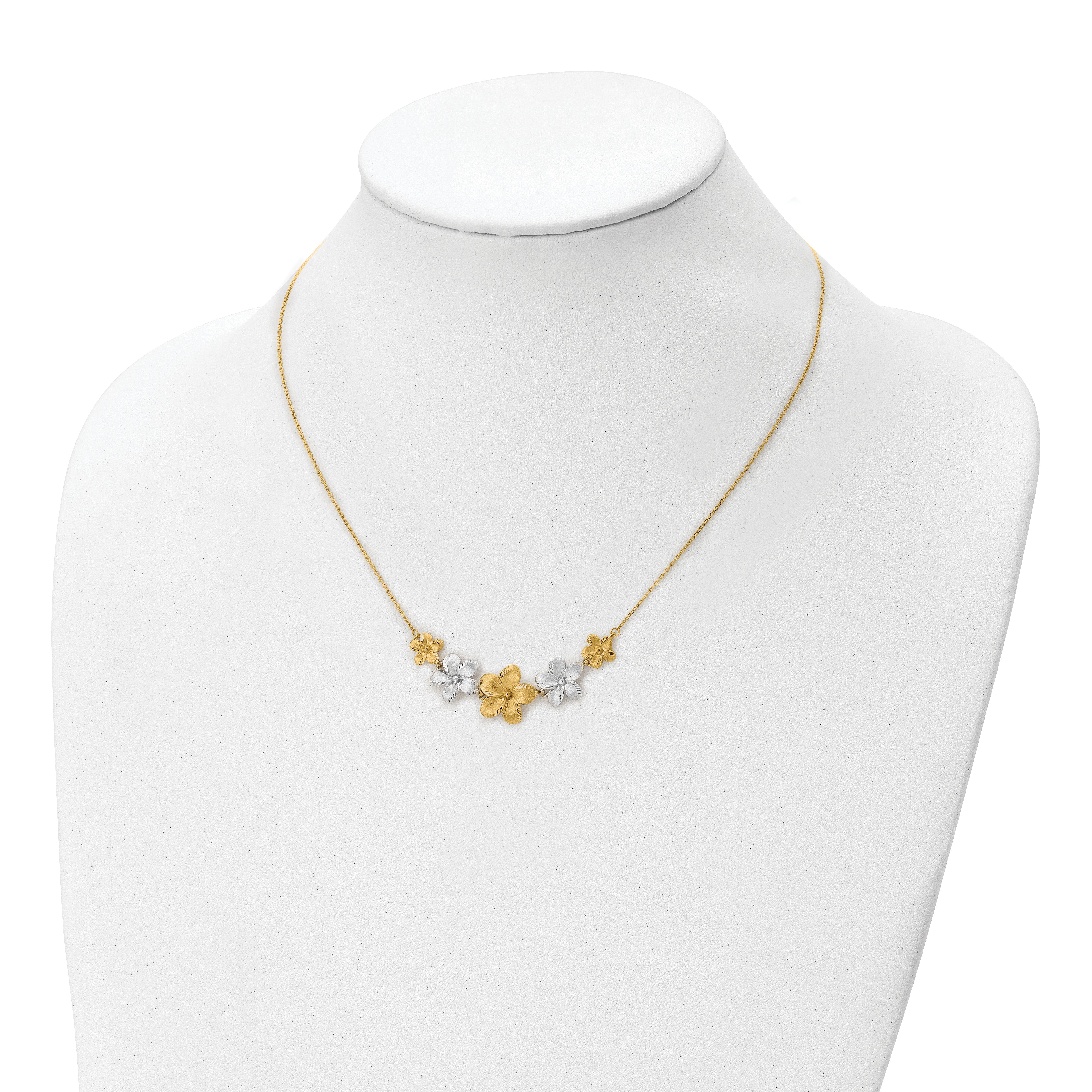 10K Two-tone Polished and Brushed D/C Flower Necklace
