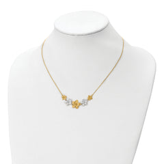 10K Two-tone Polished and Brushed D/C Flower Necklace