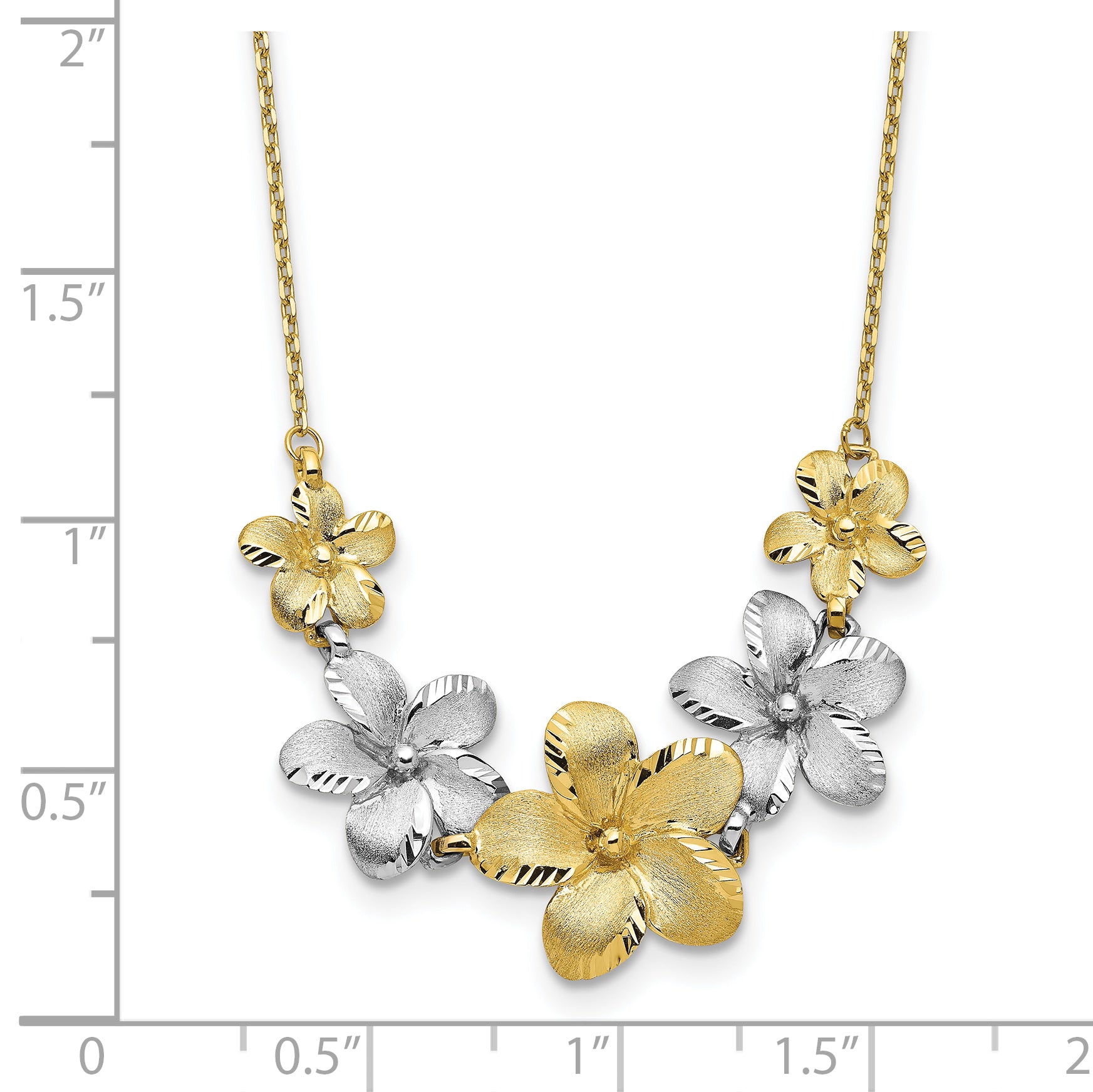 10K Two-tone Polished and Brushed D/C Flower Necklace