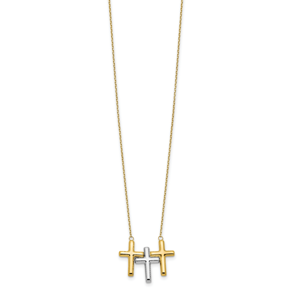 10K Two-tone Polished 3-Cross Necklace