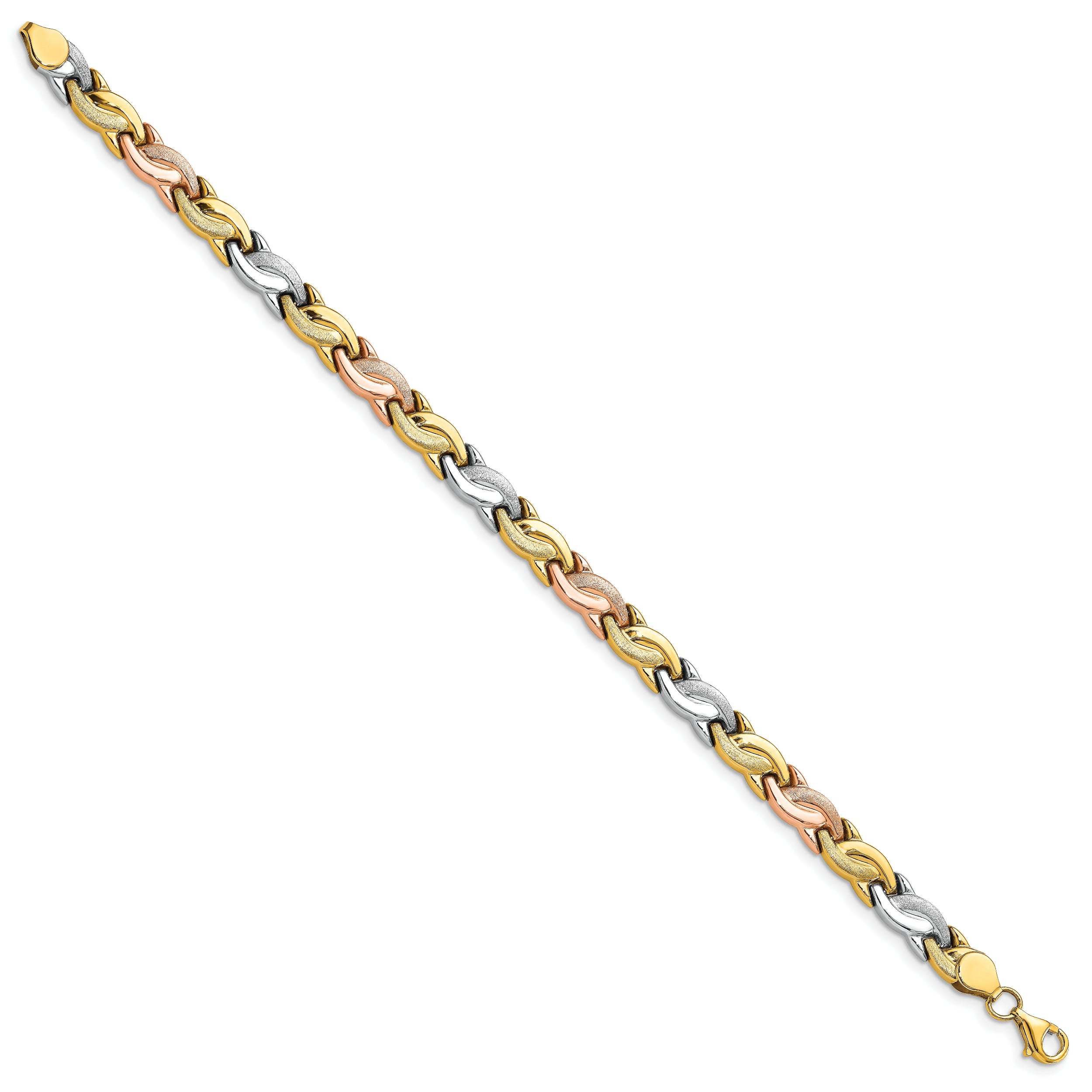 10K Tri-color Polished and Brushed Bracelet