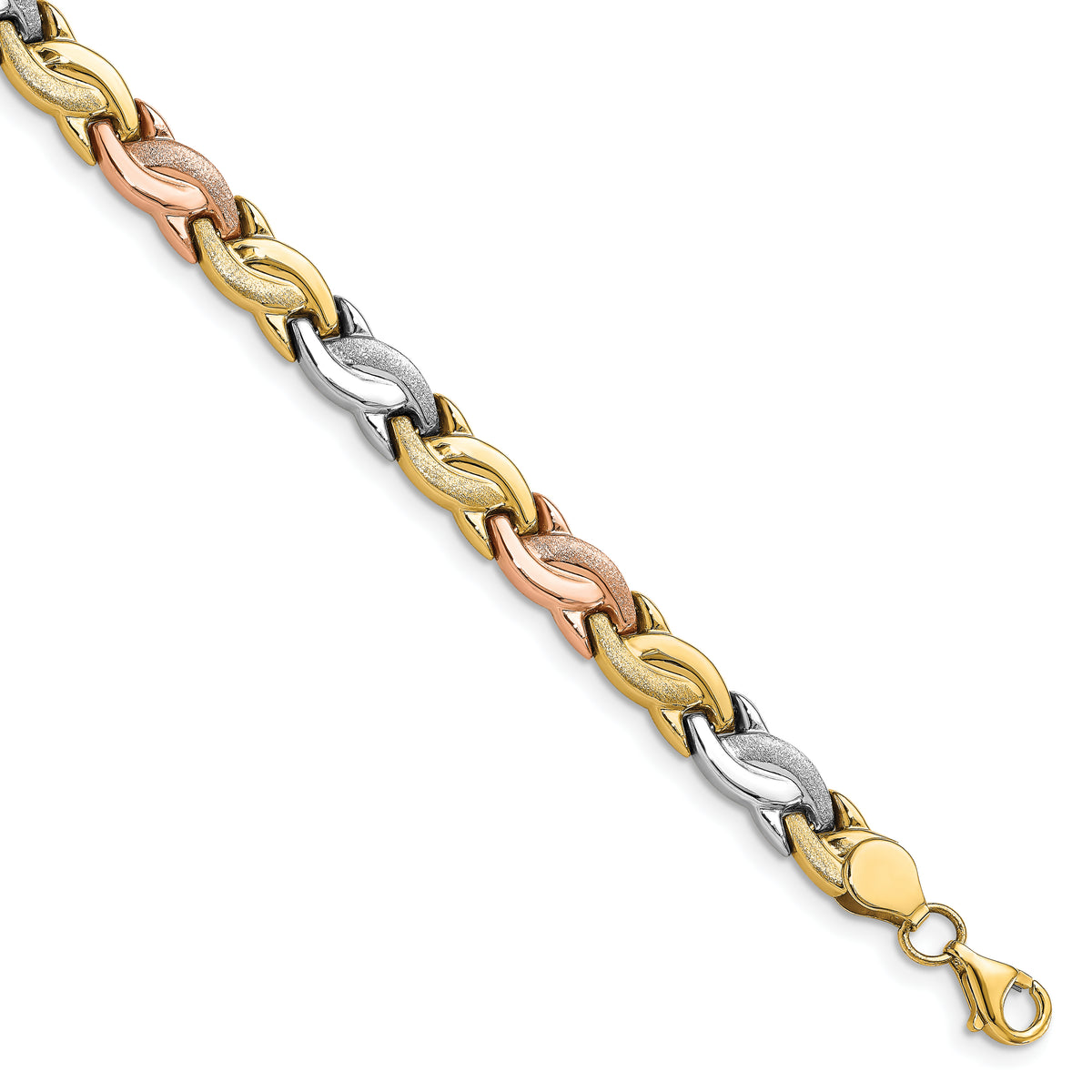 10K Tri-color Polished and Brushed Bracelet
