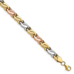 10K Tri-color Polished and Brushed Bracelet