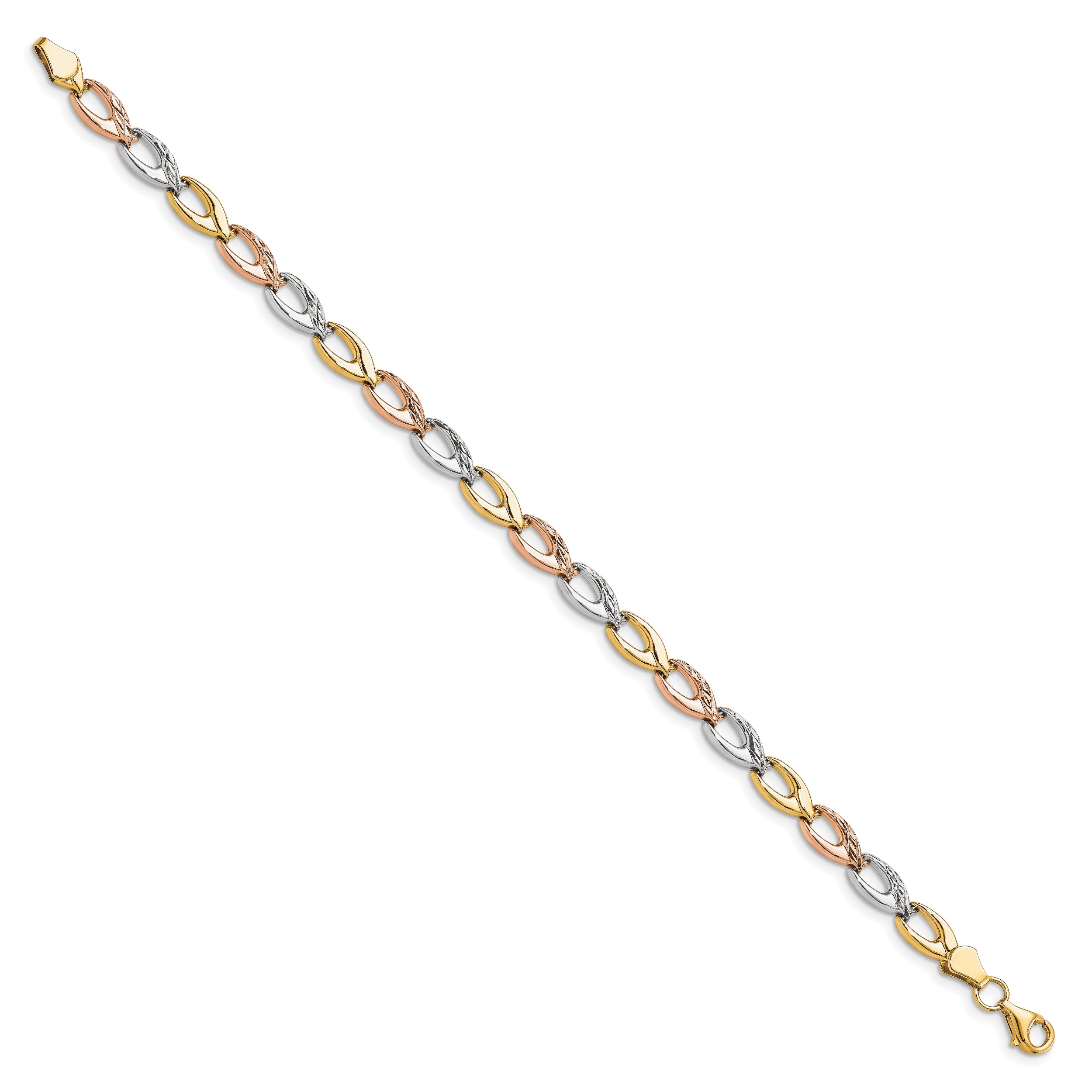 10K Tri-color Polished D/C Bracelet