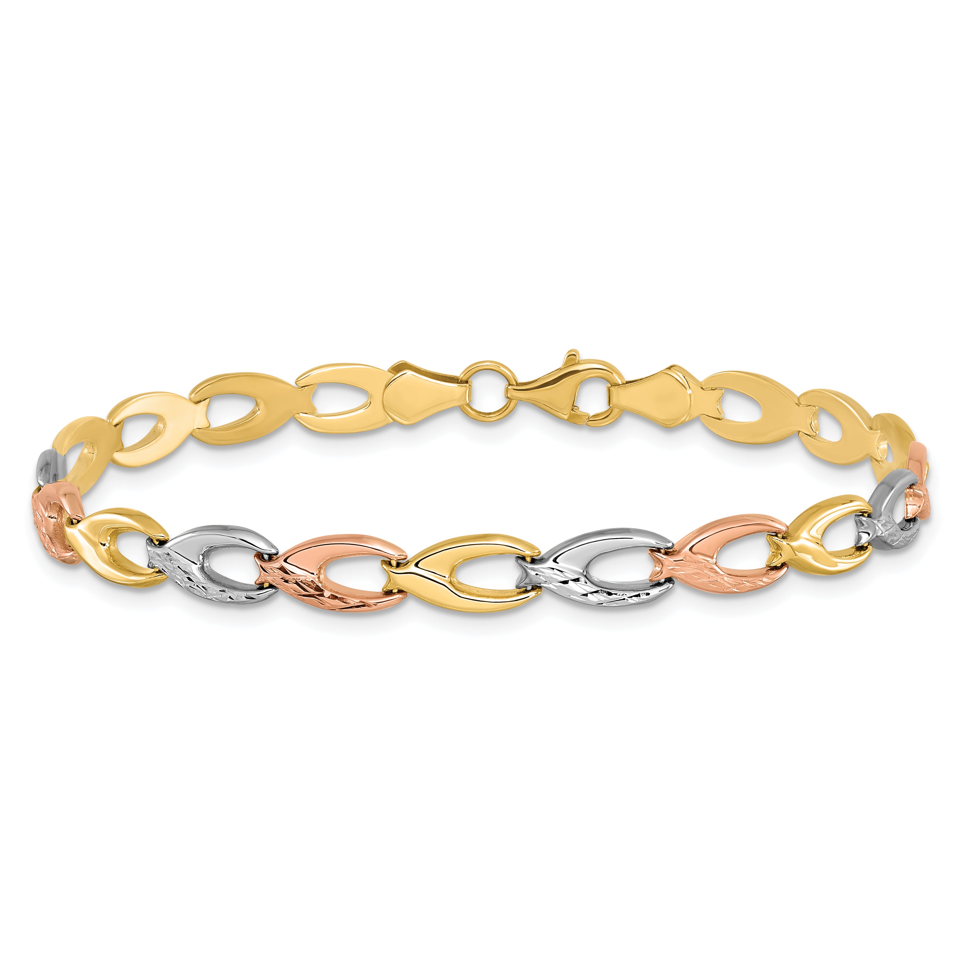 10K Tri-color Polished D/C Bracelet