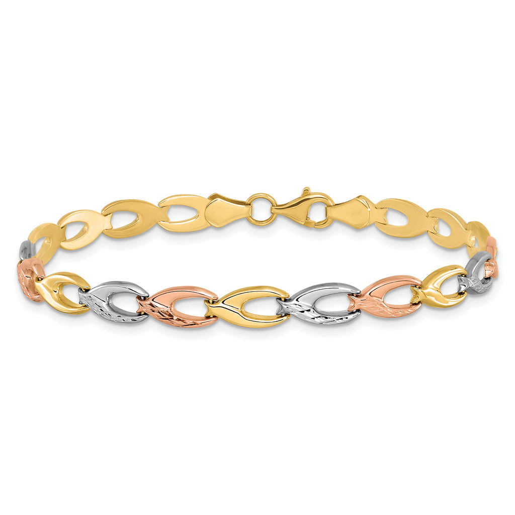 10K Tri-color Polished D/C Bracelet
