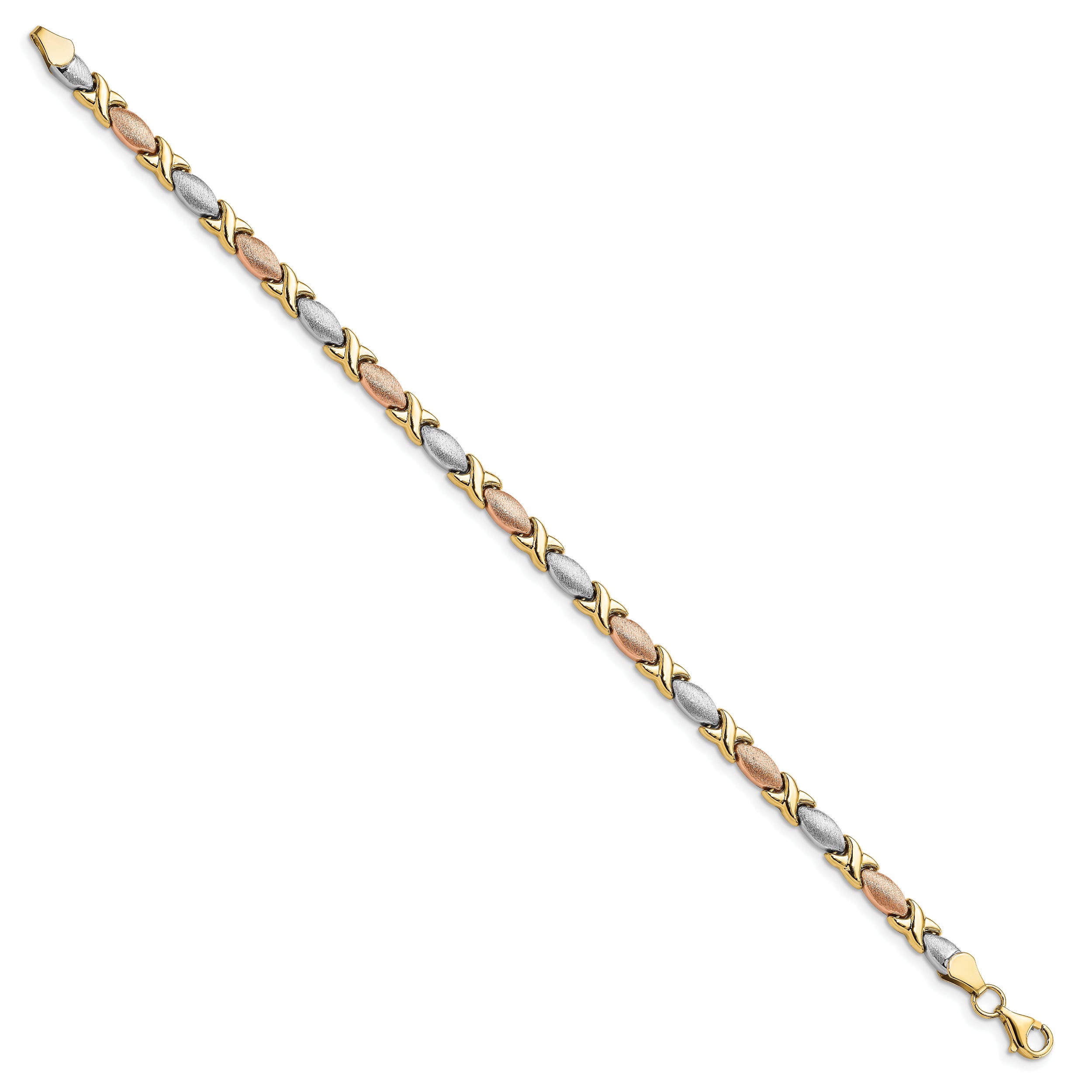 10K Tri-color Polished and Brushed Bracelet