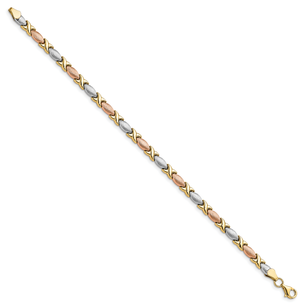 10K Tri-color Polished and Brushed Bracelet