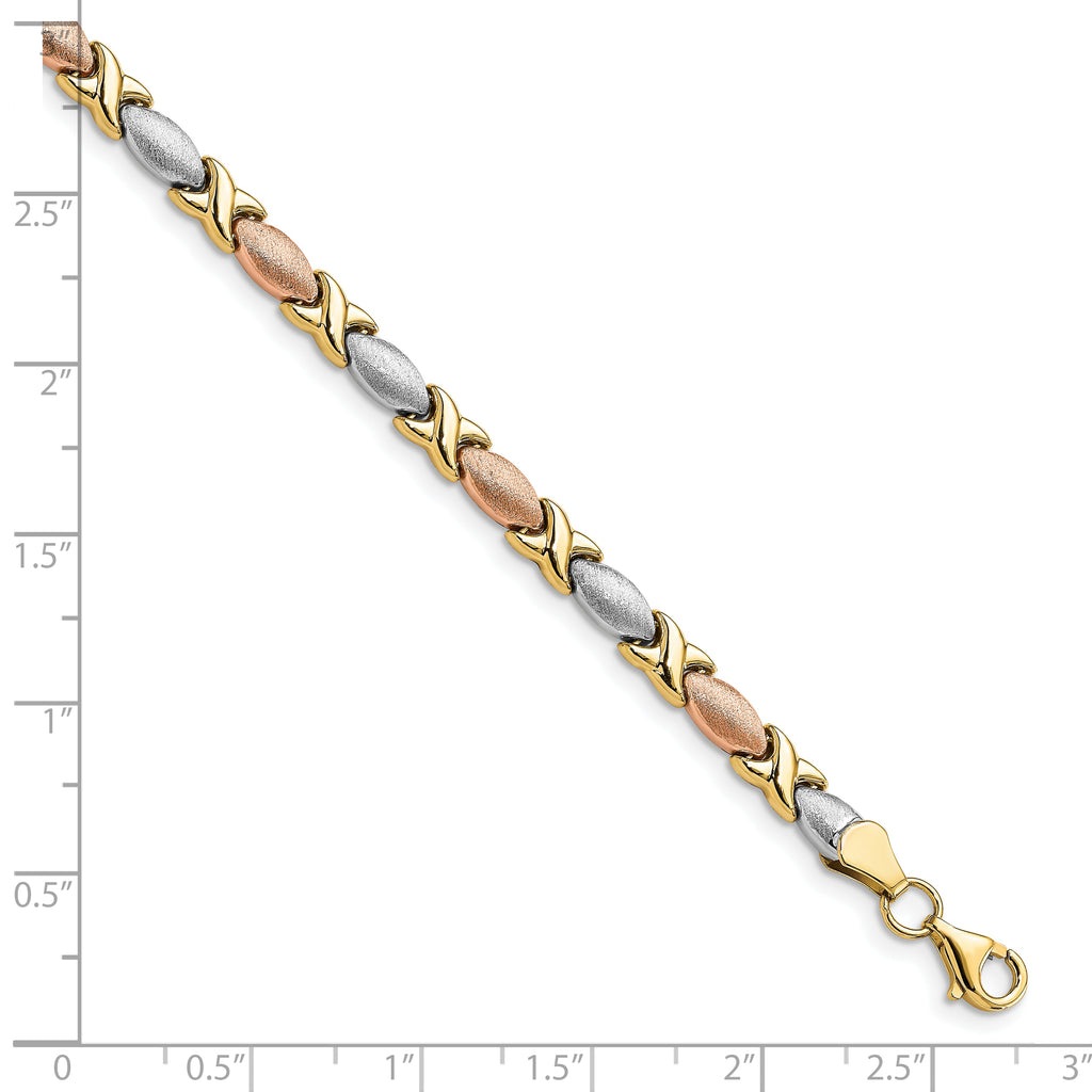 10K Tri-color Polished and Brushed Bracelet