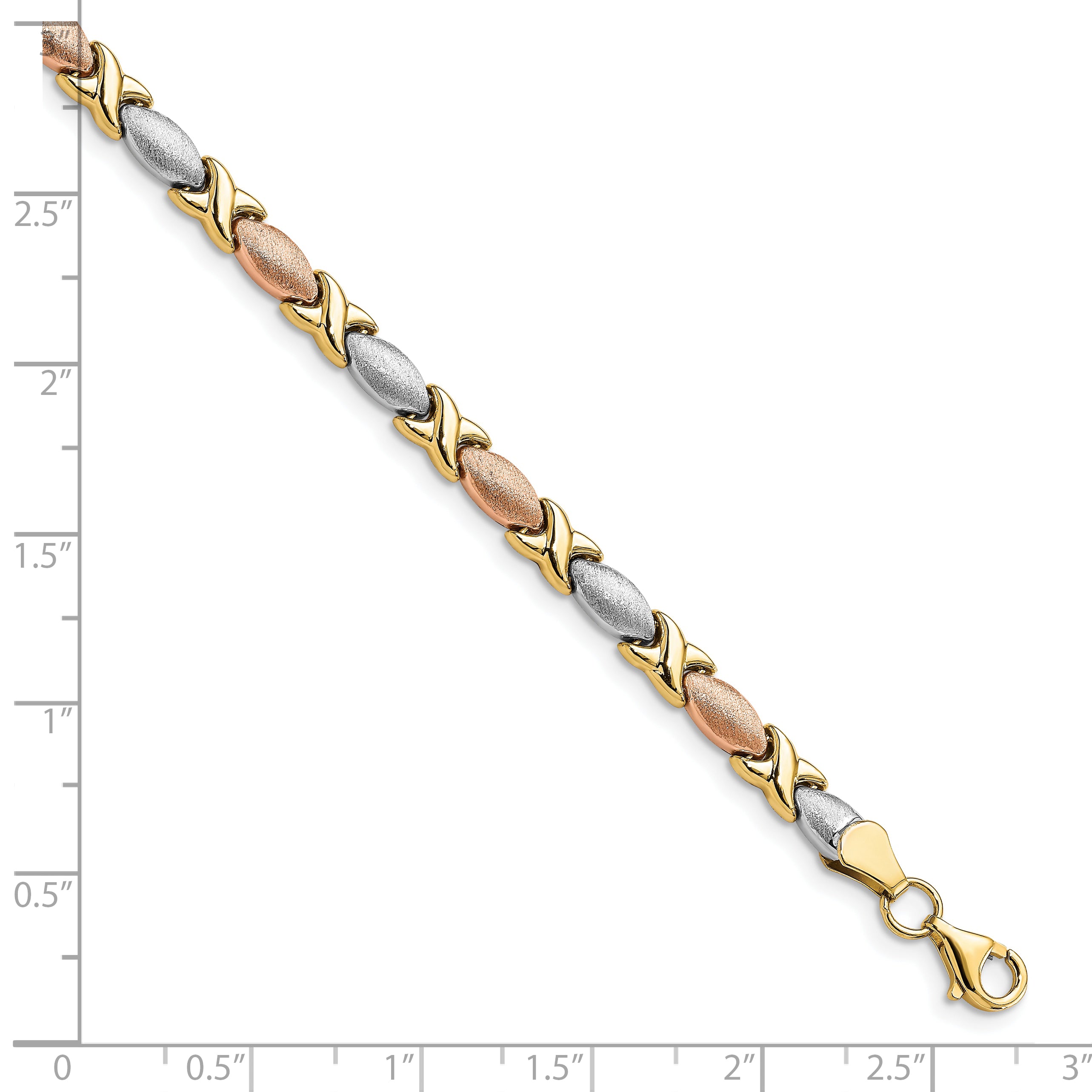 10K Tri-color Polished and Brushed Bracelet