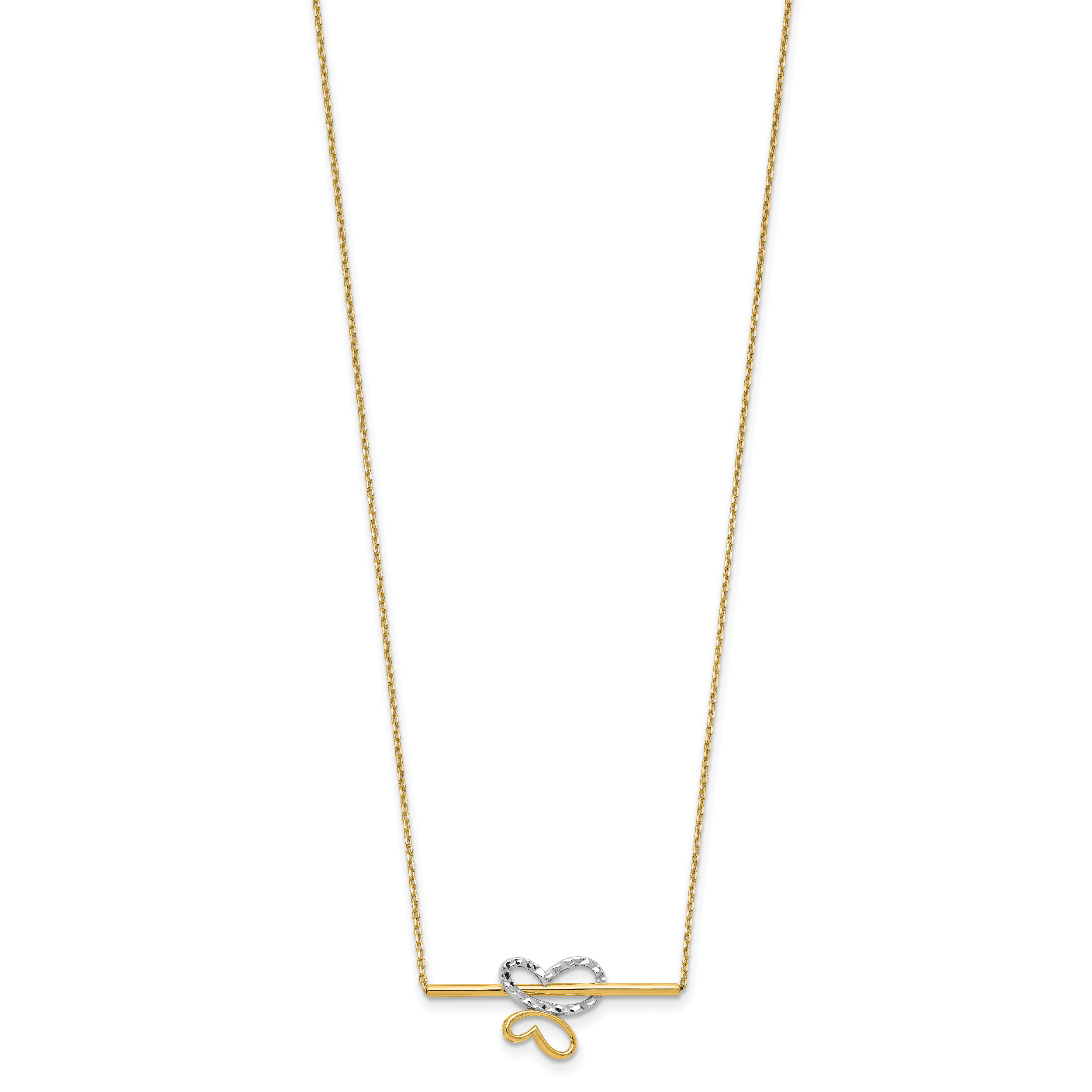 10K Rhodium-plated Polished D/C Butterfly Bar Necklace