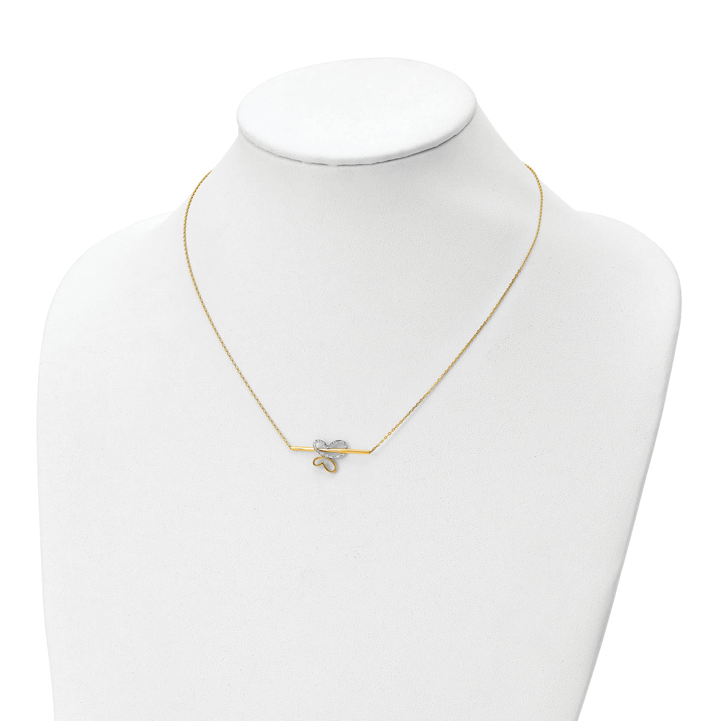 10K Rhodium-plated Polished D/C Butterfly Bar Necklace