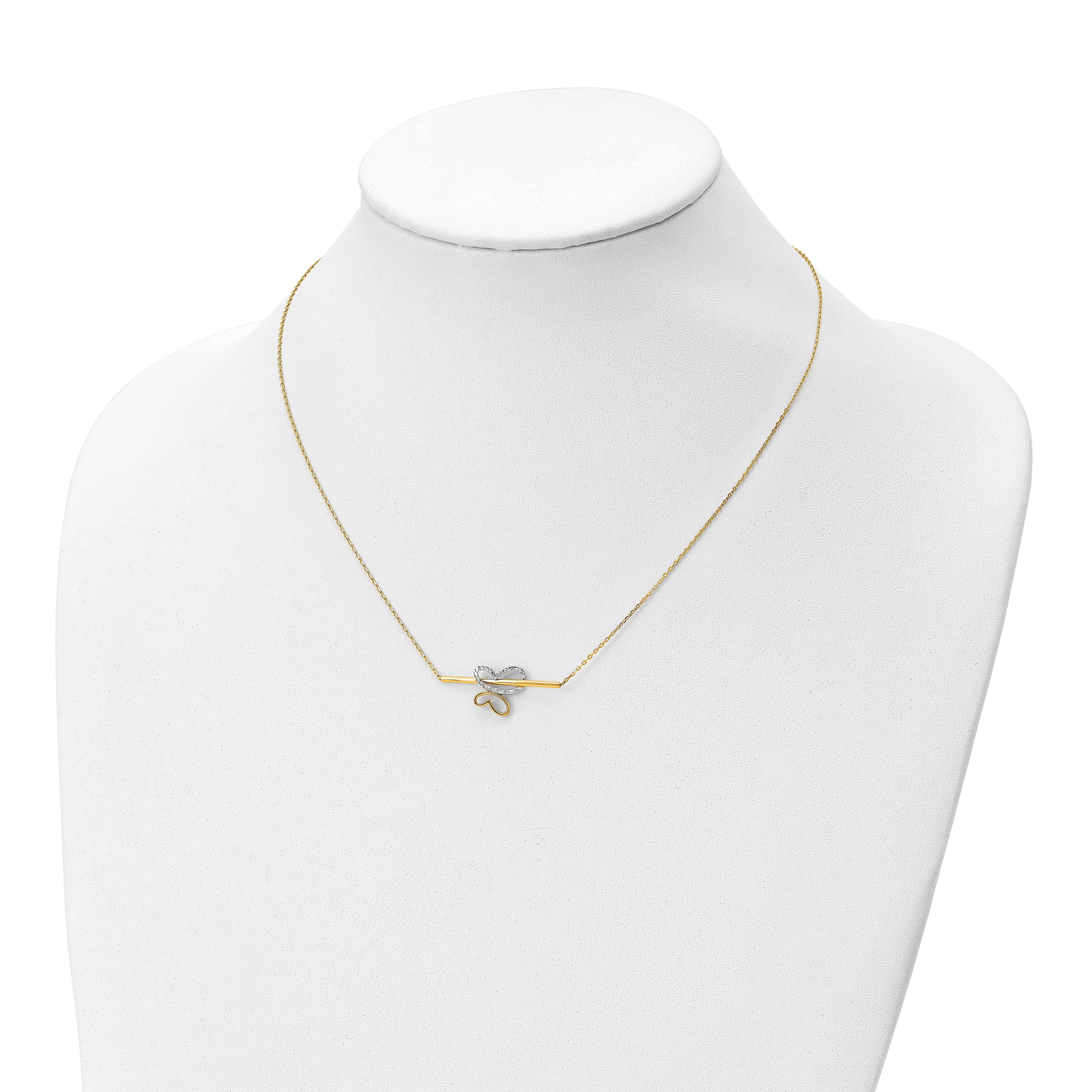 10K Rhodium-plated Polished D/C Butterfly Bar Necklace