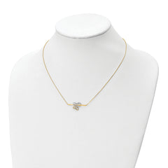 10K Rhodium-plated Polished D/C Butterfly Bar Necklace