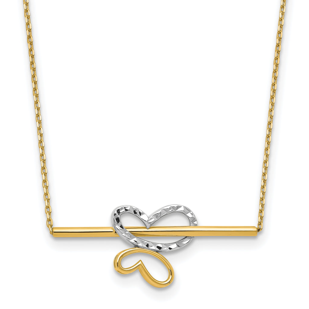 10K Rhodium-plated Polished D/C Butterfly Bar Necklace