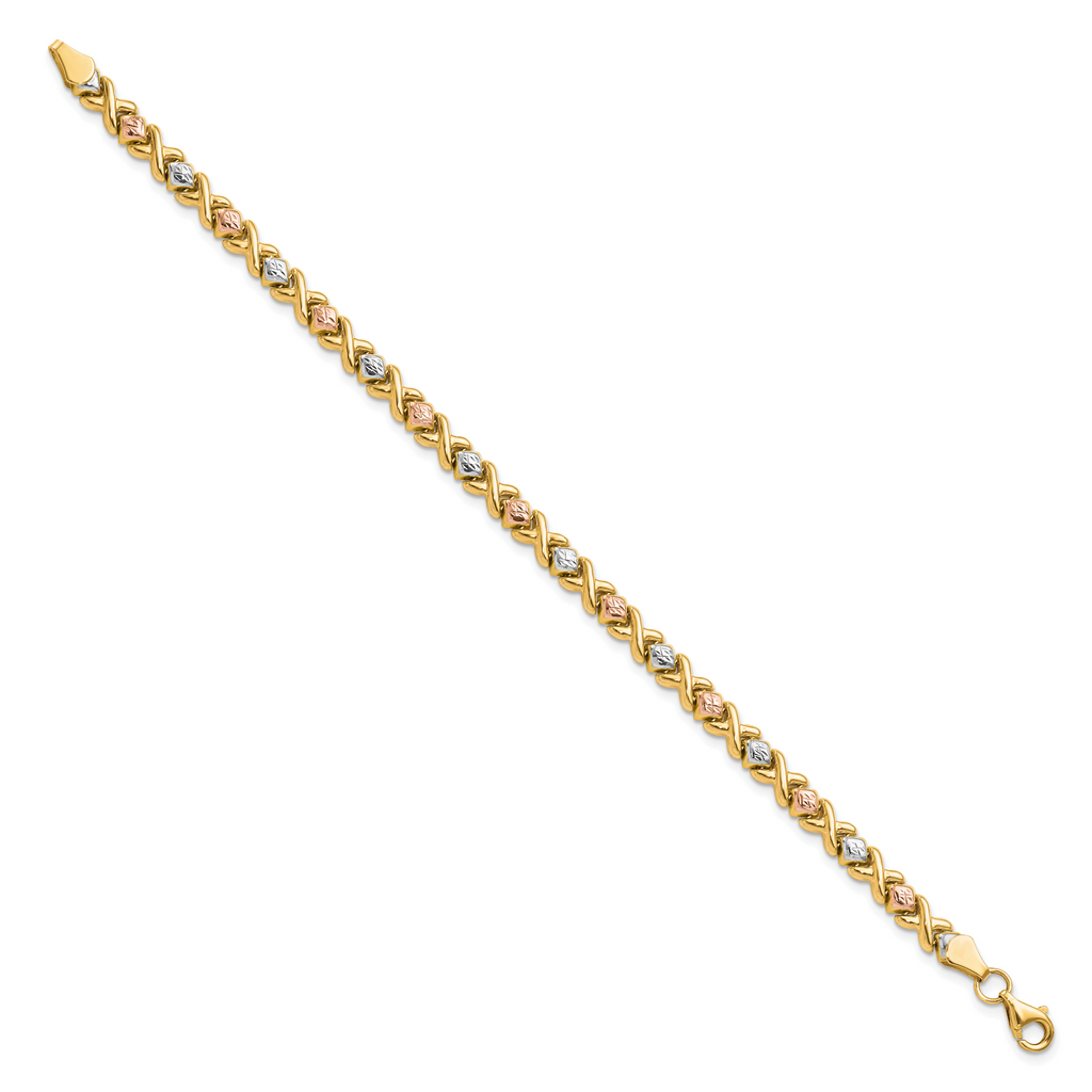 10k Tri-color Polished and D/C Bracelet