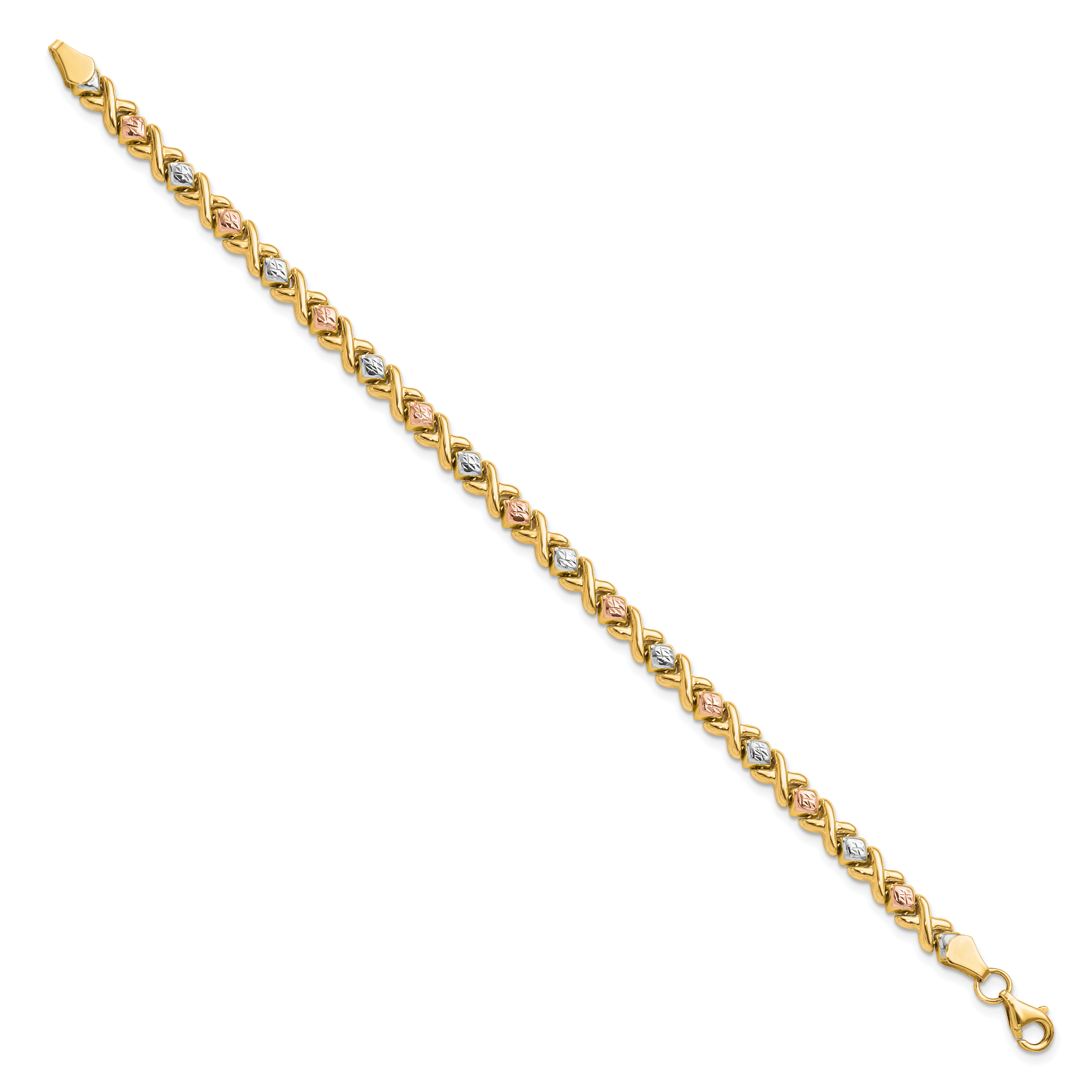 10k Tri-color Polished and D/C Bracelet