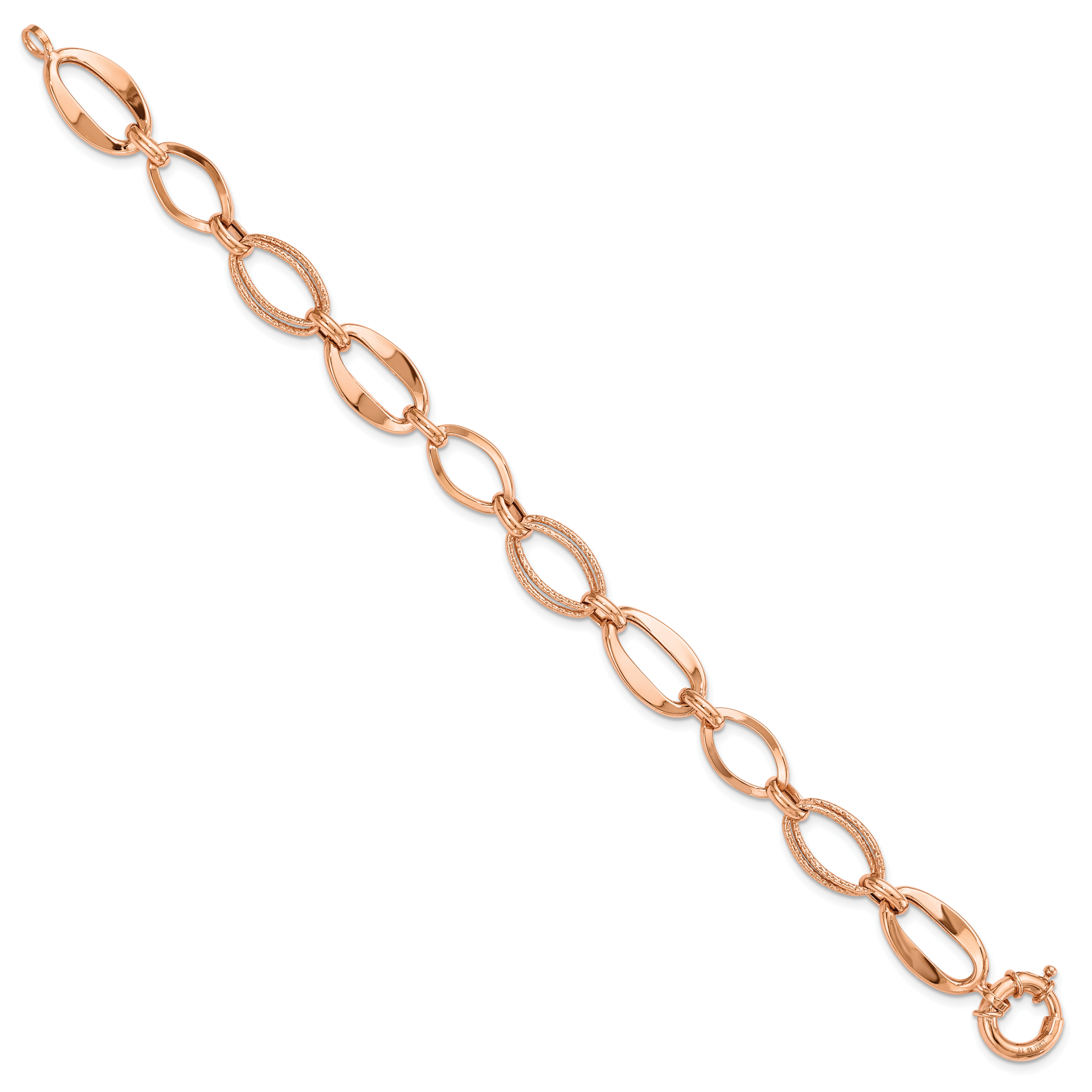 10k Rose Gold Polished and Textured Link Bracelet
