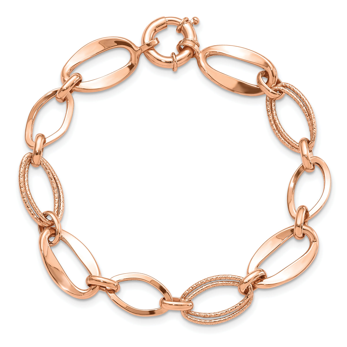 10k Rose Gold Polished and Textured Link Bracelet