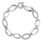 10k White Gold Polished and Textured Link Bracelet
