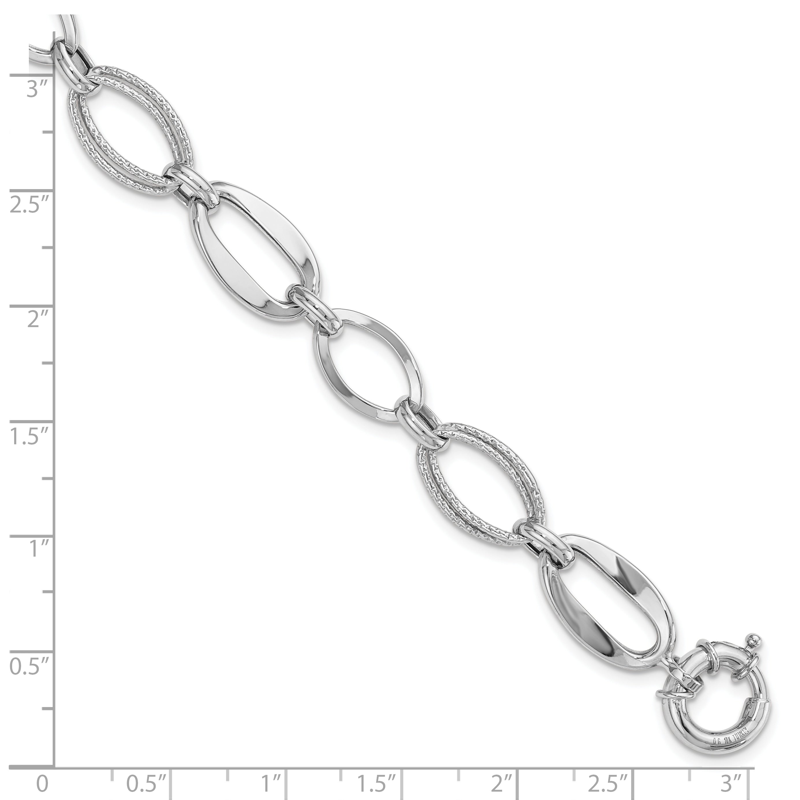 10k White Gold Polished and Textured Link Bracelet
