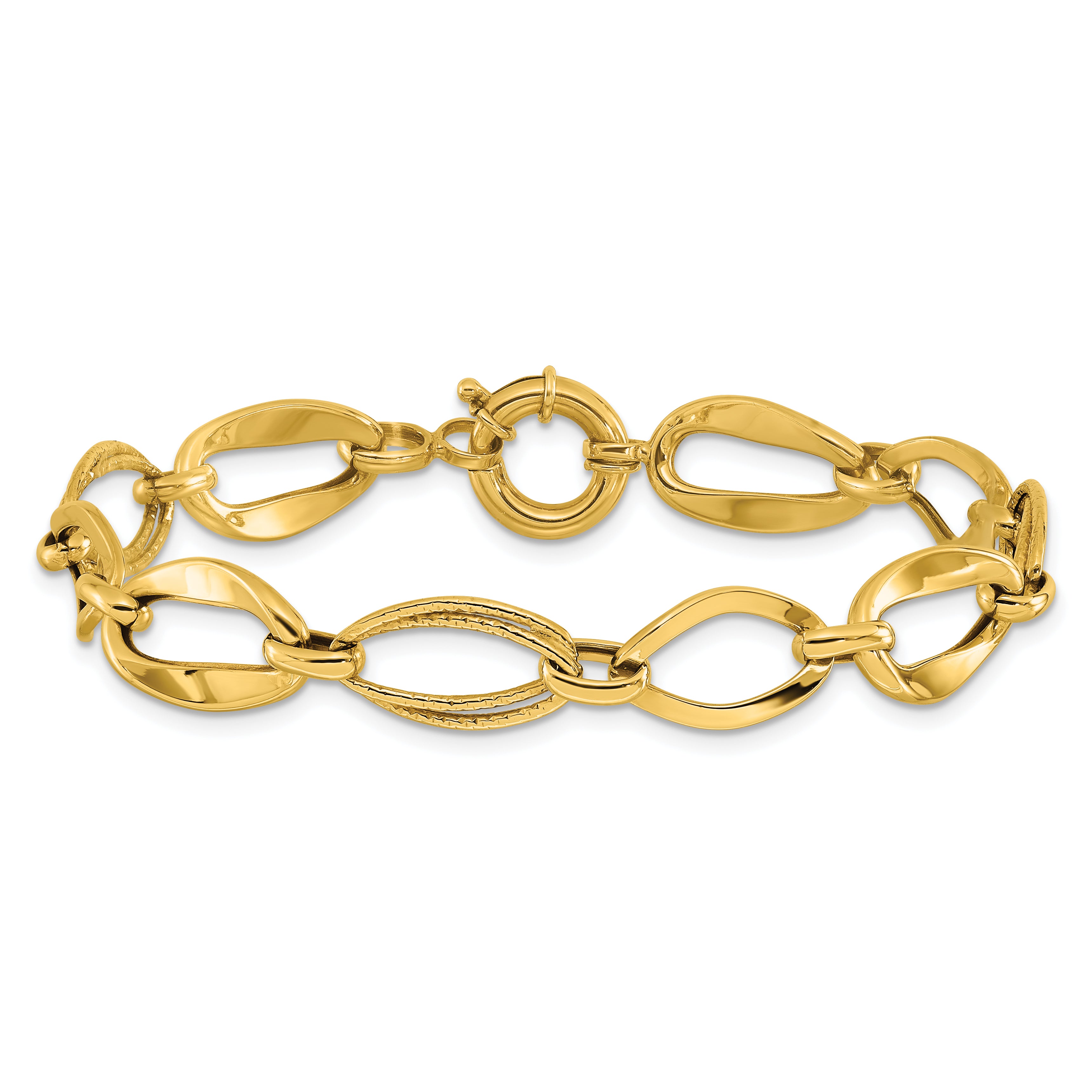 10k Polished and Textured Link Bracelet