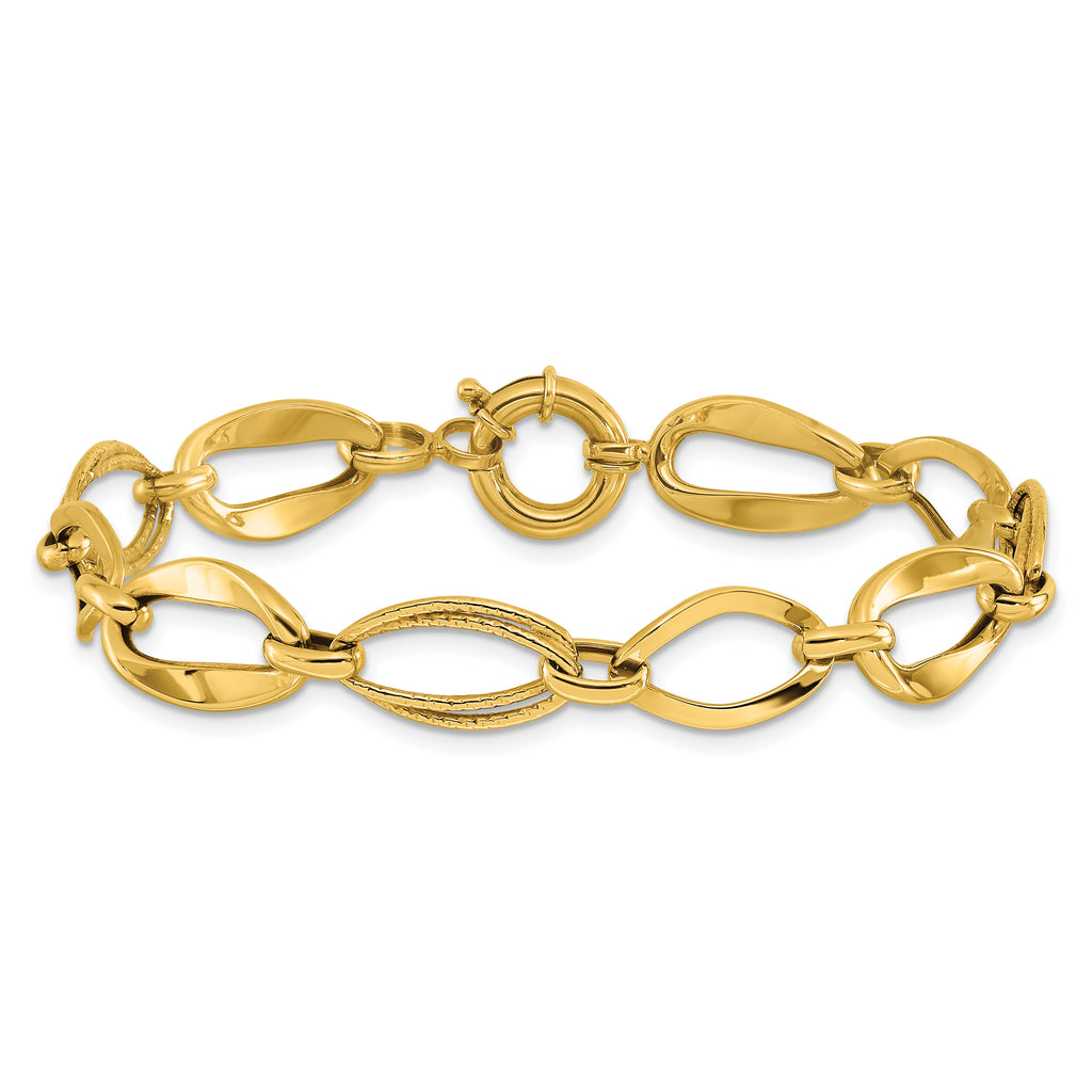 10k Polished and Textured Link Bracelet