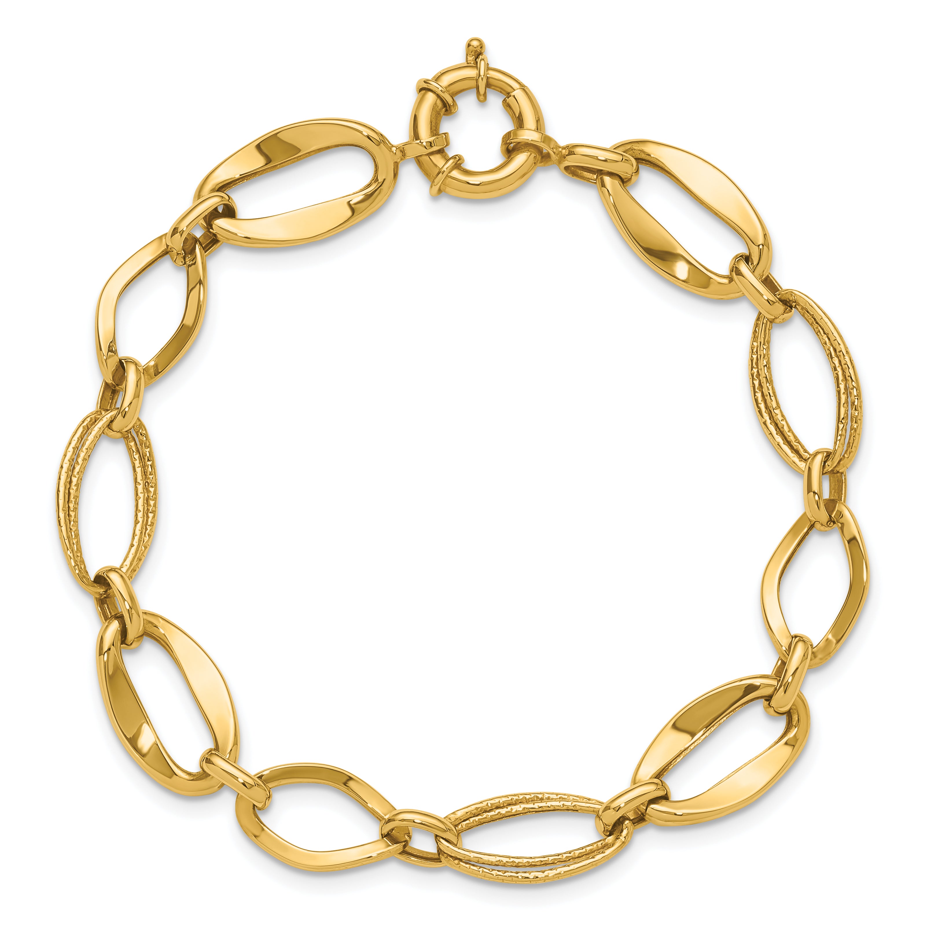 10k Polished and Textured Link Bracelet