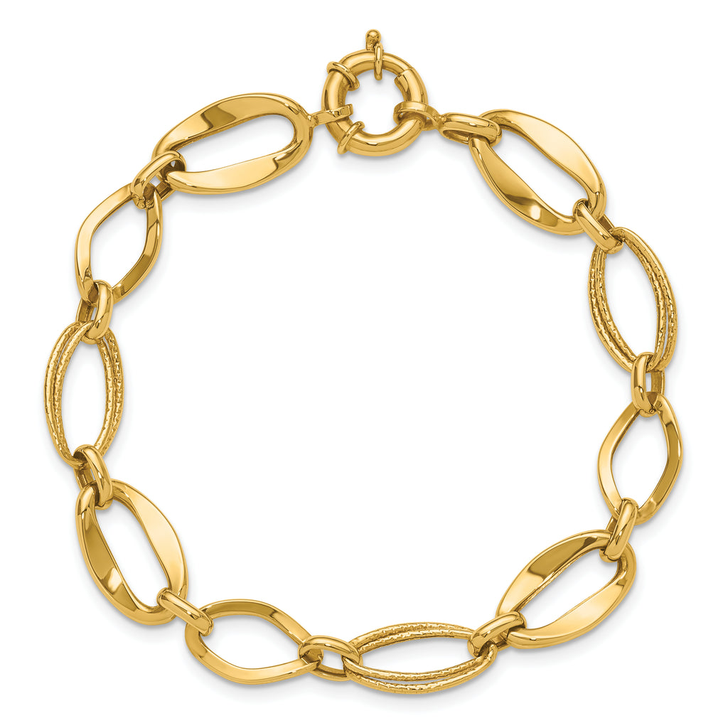 10k Polished and Textured Link Bracelet