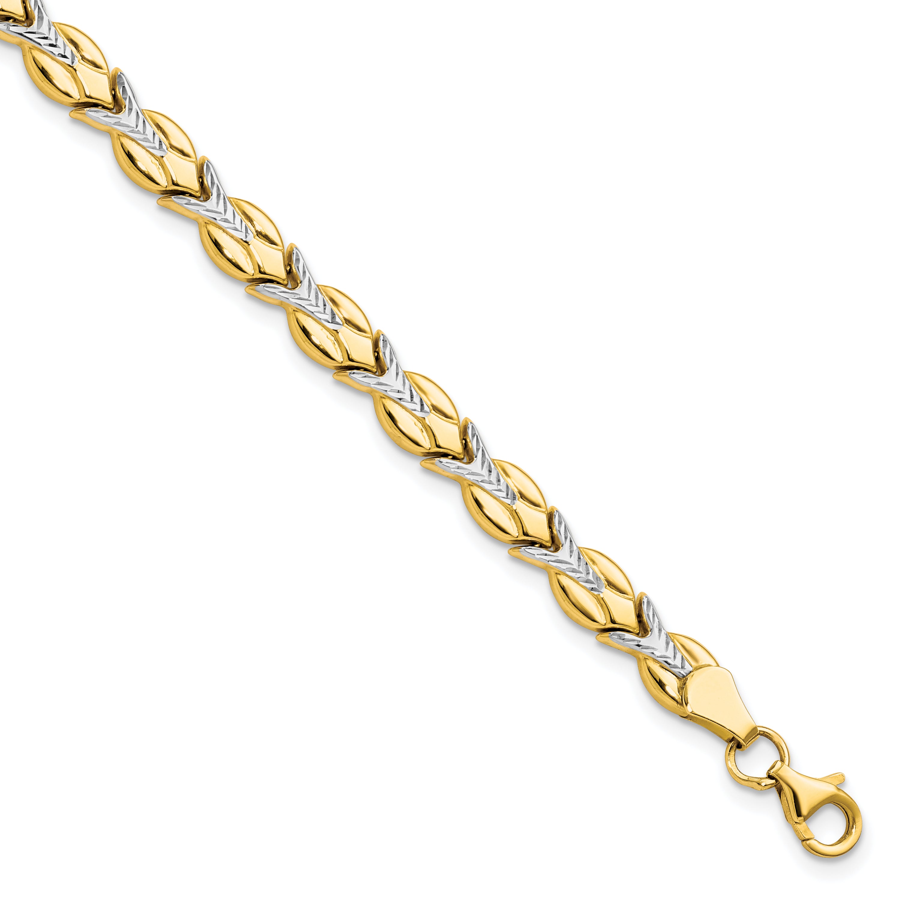 10k w/White Rhodium Polished/Diamond-cut Bracelet