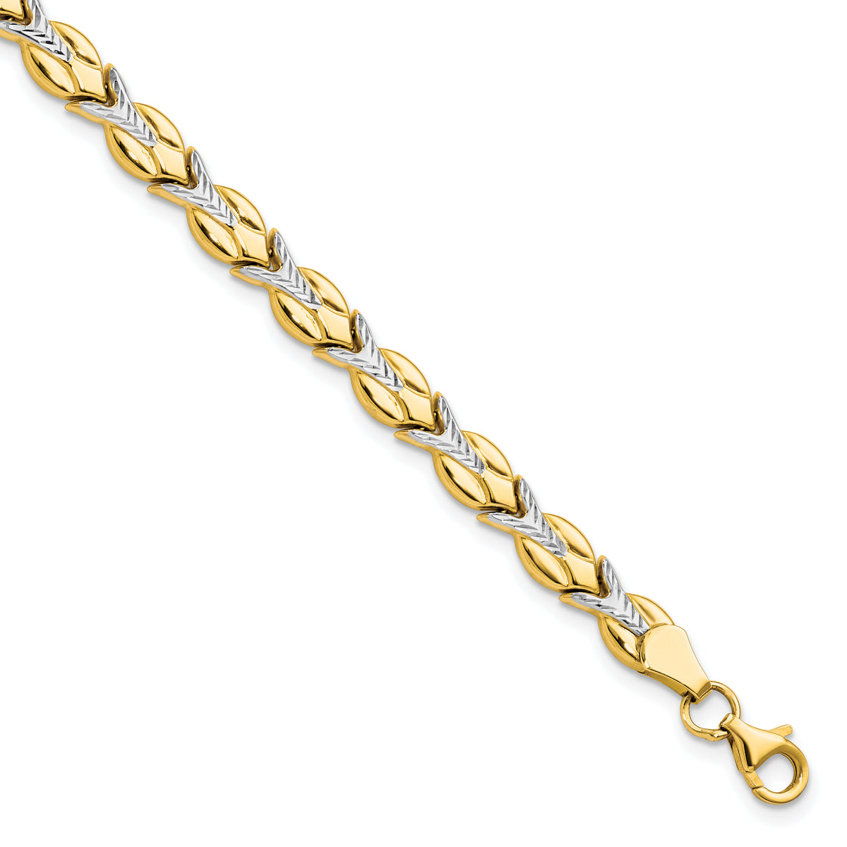 10k w/White Rhodium Polished/Diamond-cut Bracelet