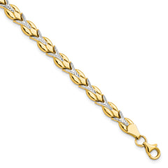 10k w/White Rhodium Polished/Diamond-cut Bracelet