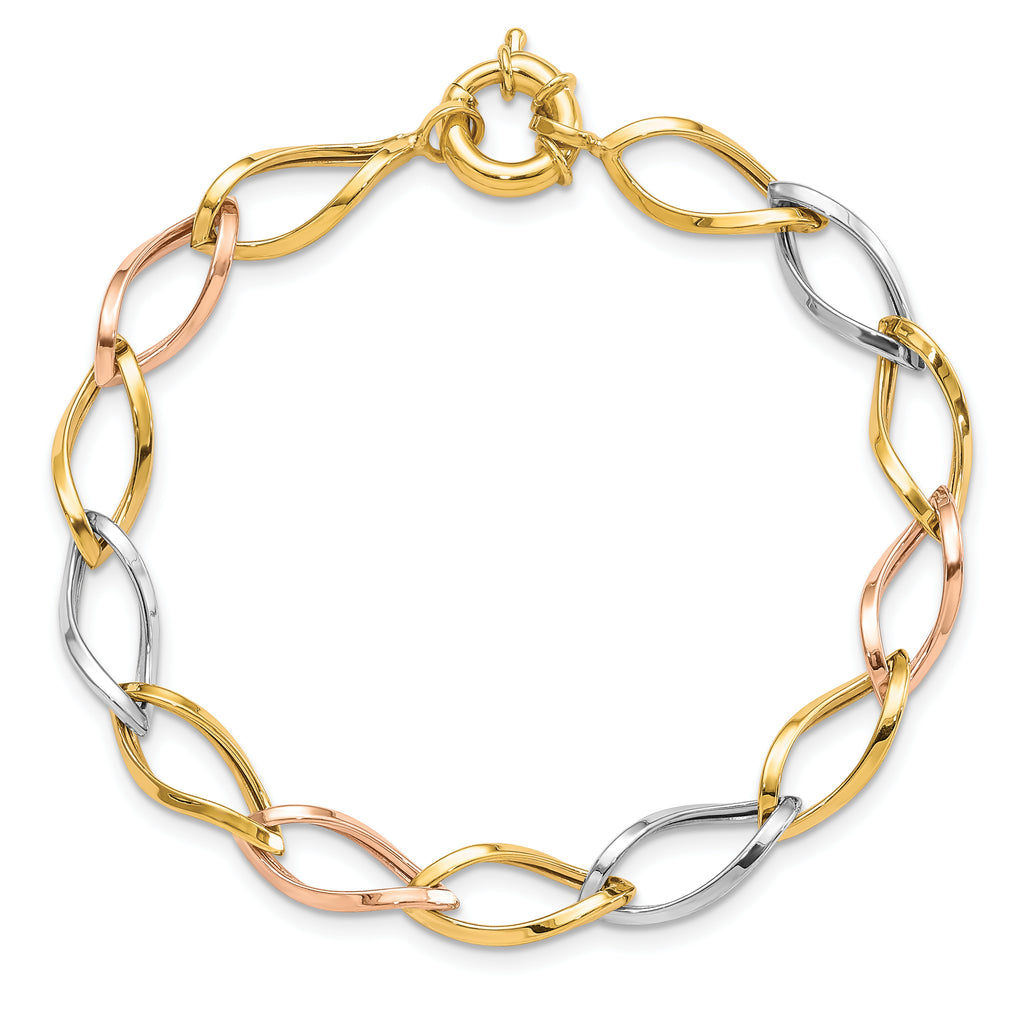 10k Tri-color Polished Link Bracelet