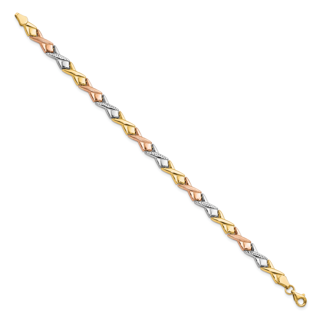 10k Tri-color Polished / Brushed and Diamond-cut  Bracelet