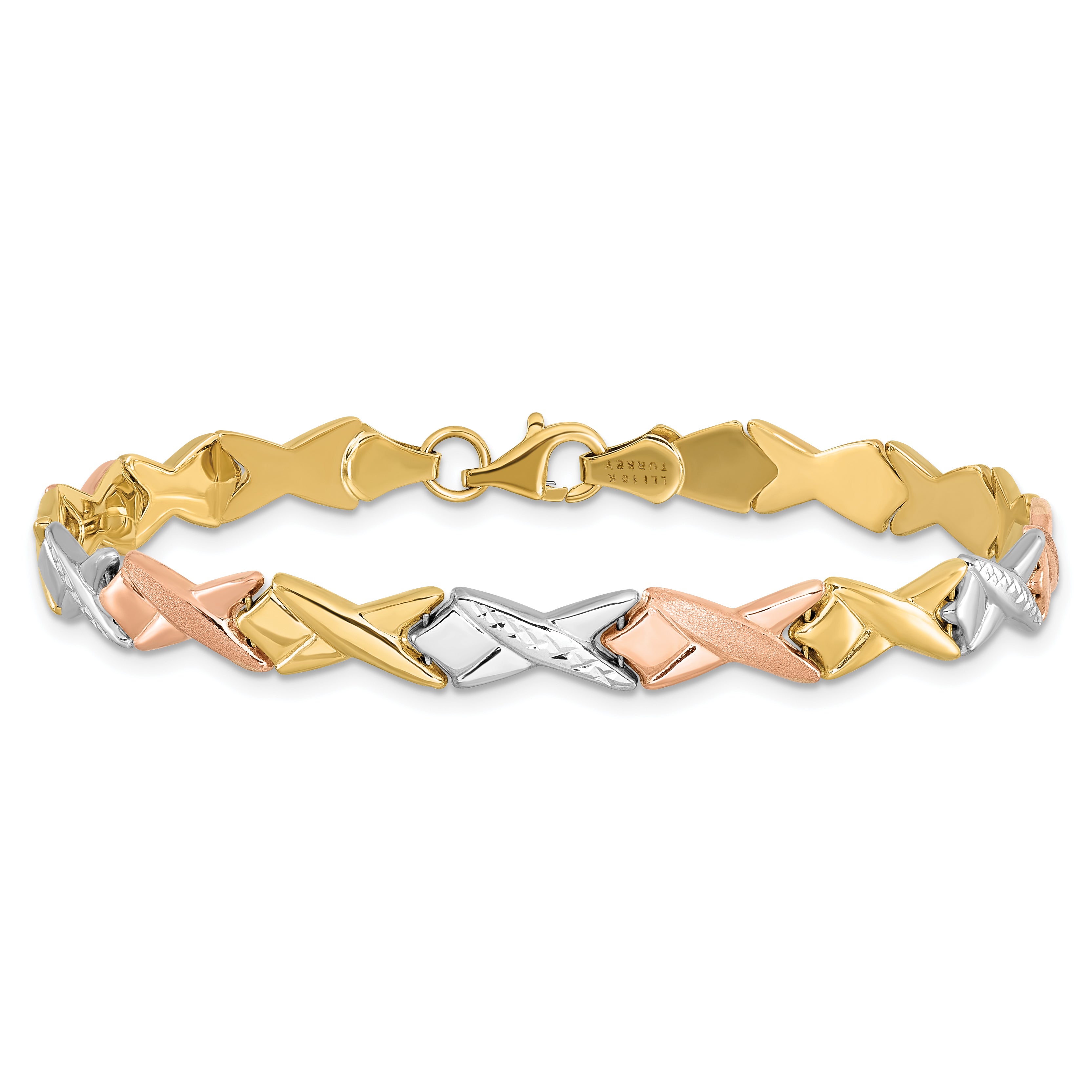 10k Tri-color Polished / Brushed and Diamond-cut  Bracelet