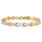 10k Tri-color Polished / Brushed and Diamond-cut  Bracelet
