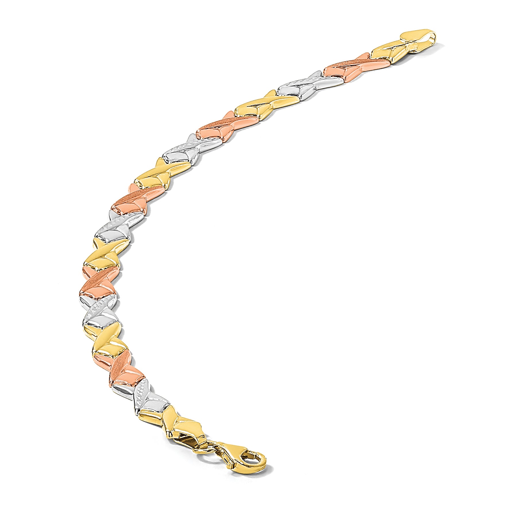 10k Tri-color Polished / Brushed and Diamond-cut  Bracelet
