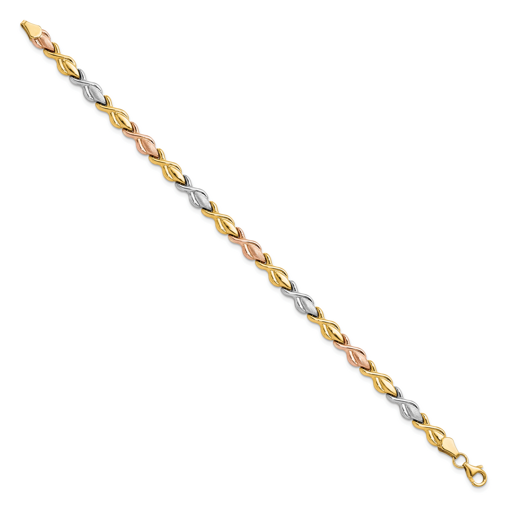 10k Tri-color Polished and Brushed Link Bracelet